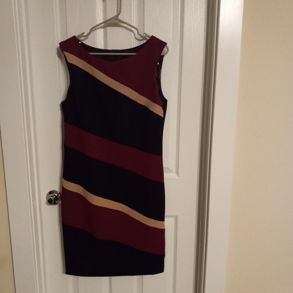 Women's Wine, Black, and Camel colored Dress, Size 12